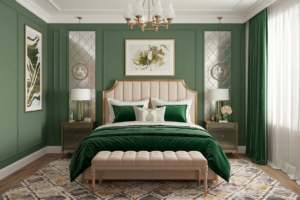 a green styled elegant small bedroom