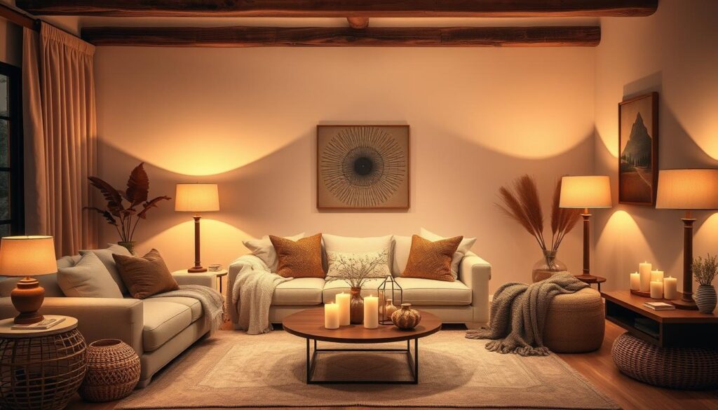 warm neutral living room lighting